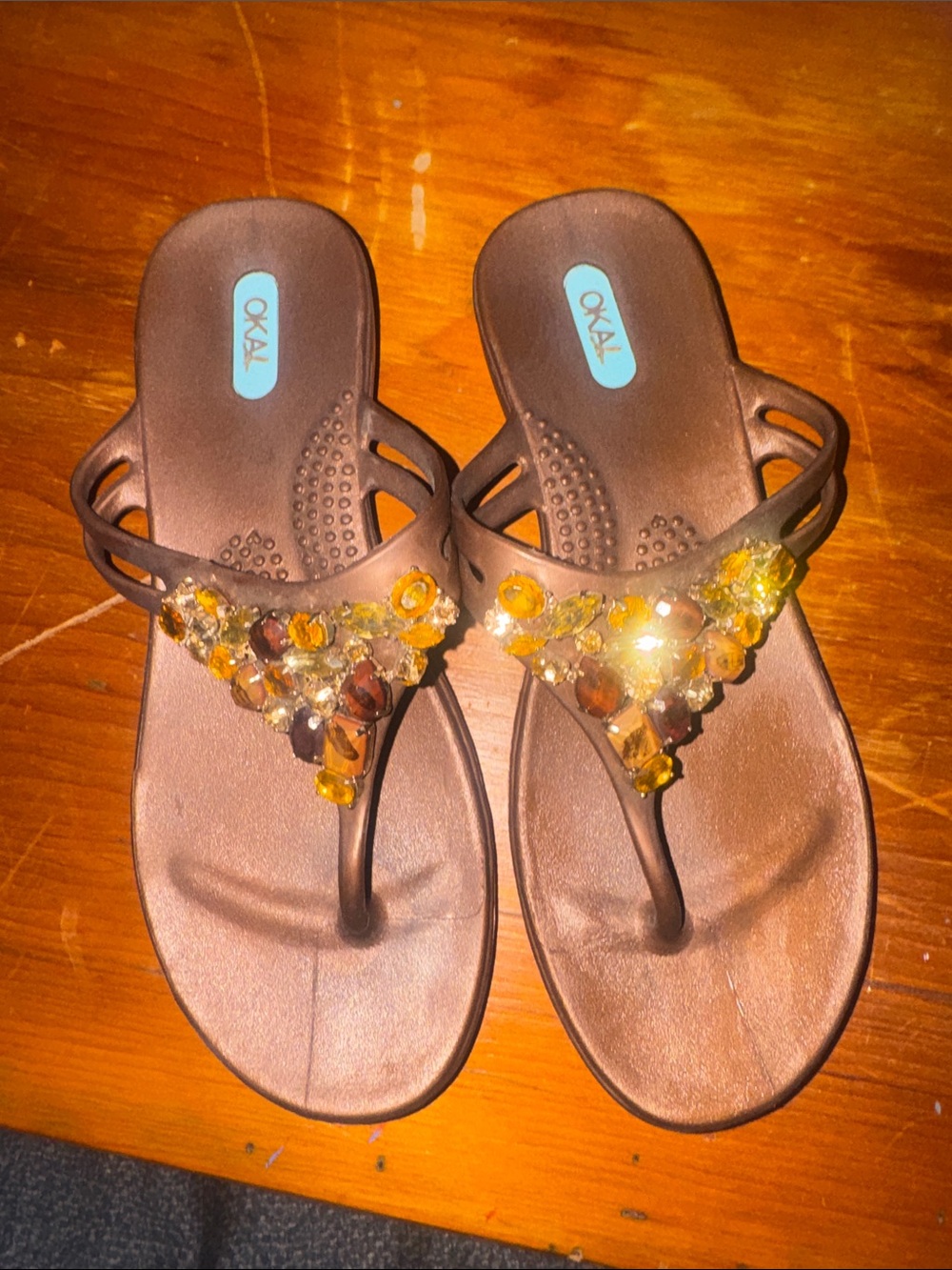 Okai Brown Jeweled Thong Sandals - Brown
